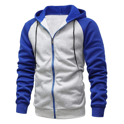 New Men's Zip-Up Color Block Hoodie with Casual Stylish & Durable Fall/Winter Top Raglan Sleeves Hoodies Sweatshirt Male