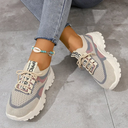 New Fly Woven Mesh Casual Breathable Sneakers Korean Style Thick-Soled Daddy Shoes Mesh Red Shoes Light Running Shoes