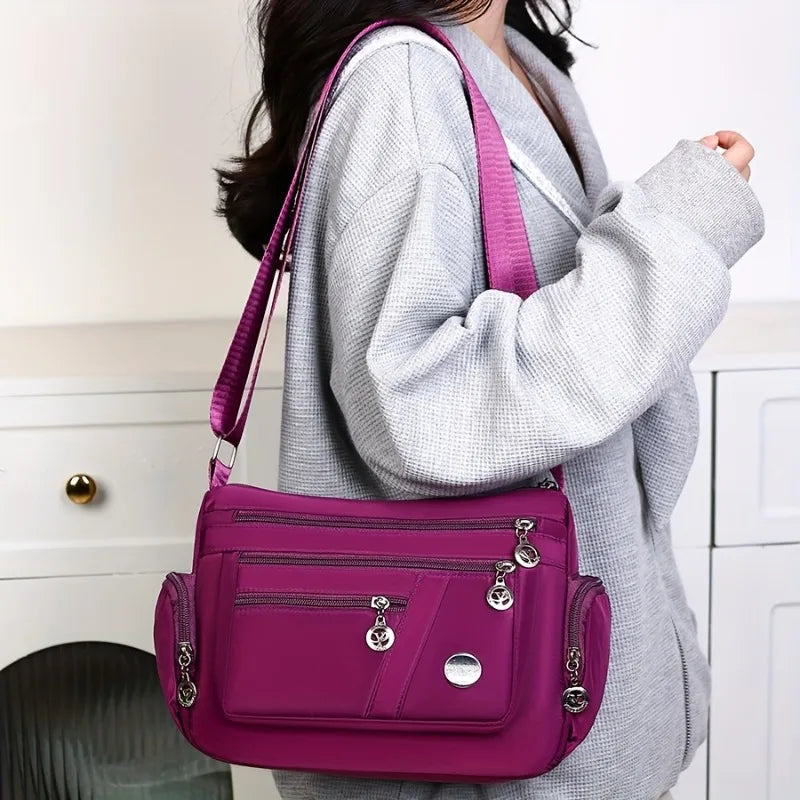 Lightweight Nylon Crossbody Bag for Women , Casual Style, Adjustable Strap, Zip Closure, Multi-Compartment Storage