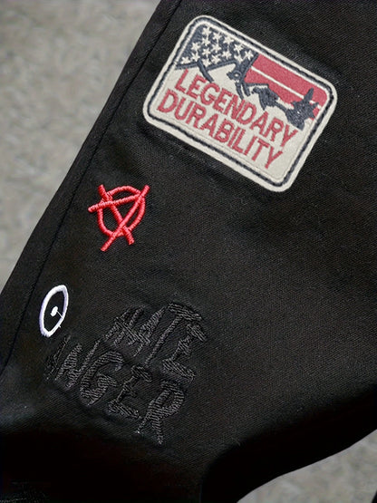 Men's slim fit jeans embroidered elastic straight leg denim pants