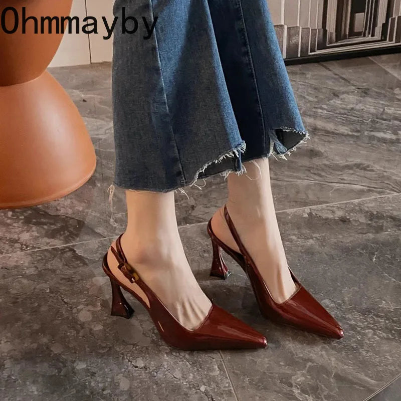 Luxury Designer Summer Women Sandals Fashion Pointed Toe Singbacks Shoes Ladies Elegant High Heel Stripper Sandalias