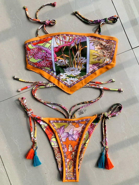 Printed Crop Top Bikini Women Bikinis Brazilian Swimwear Female Swimsuit Two-pieces Bikini Set High Cut Bathing Suit Swim