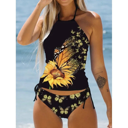 Women's Bathing Suit Coconut Drawstring Side Halter Neck Tankini Set Summer Beach Wear Cute Swimwear Women Swimsuit Sexy Bikini