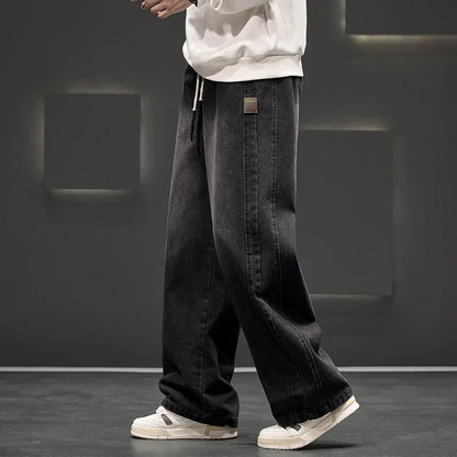 8XL New Wide Leg Washing Jean Pants Men Trousers Neutral Solid Color Loose Casual Straight Outdoor Fashion Plus Size Pants