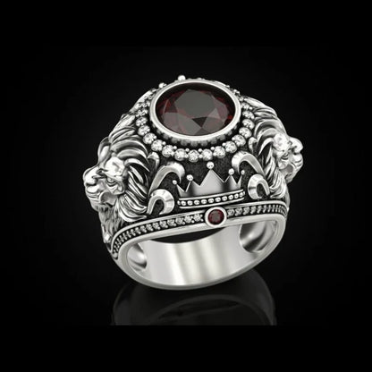 Fashion Gold Silver Color Men Rings Round Crown Lion Green White Stone Rings Jewelry Party Gift