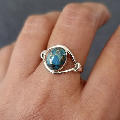 New turquoise ring unique women's simple fashion handmade cross jewelry