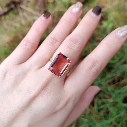 Square Zultanite Rings Paved CZ Zircon Color Change Gemstone Gold Plated Open Sultanite Diaspore Crystal Jewelry for Women