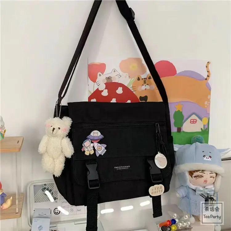 Japanese Harajuku Crossbody Bags Women 2025 Preppy Style Patchwork Color Shoulder Bag Collage Student Messenger Bag Handbags