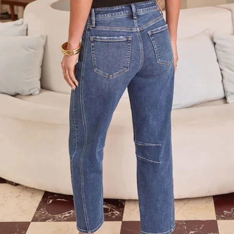 Straight Pants Jeans Women Streetwear Denims High Waist Washed Distressed Pockets Female 2025 Vintage Ankle Length Trousers