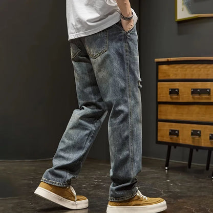 Korean Version Ripped Jeans Men'S Autumn New Retro Casual Pants High Street Loose Straight Leg Pants