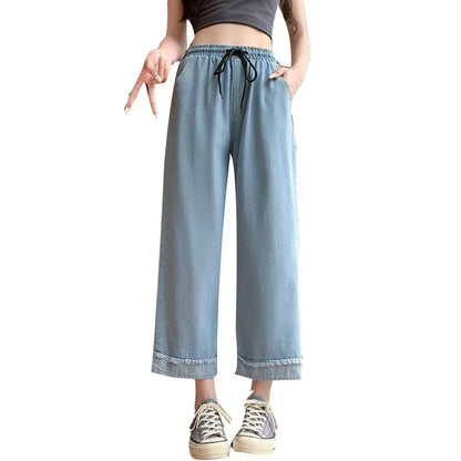 High Waist Straight Leg Casual Denim Pants Loose Wide Leg Crop Jeans Plus Size Comfortable Trousers For Women