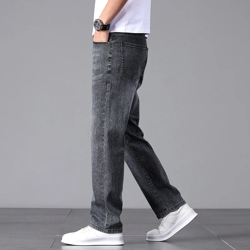 New Jeans for Men in Spring and Summer 2025 Cotton Elastic High-quality Loose Straight Tube Trendy Cotton Elastic Trousers 28-40