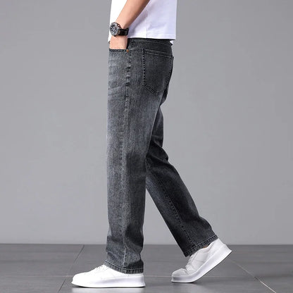 New Jeans for Men in Spring and Summer 2025 Cotton Elastic High-quality Loose Straight Tube Trendy Cotton Elastic Trousers 28-40