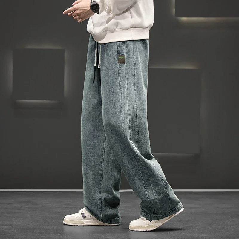 8XL New Wide Leg Washing Jean Pants Men Trousers Neutral Solid Color Loose Casual Straight Outdoor Fashion Plus Size Pants