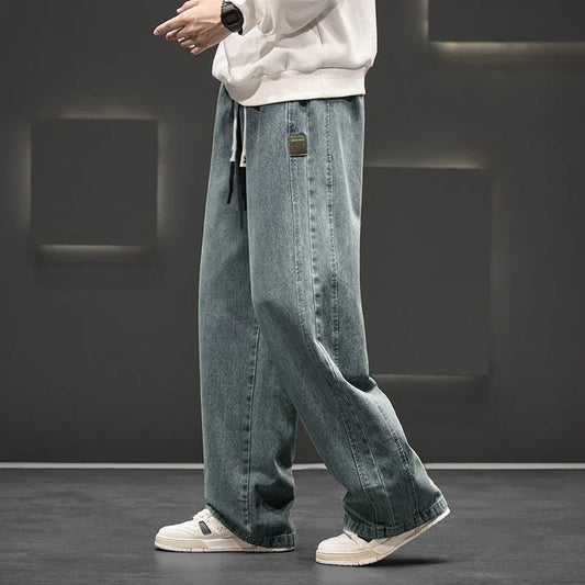 8XL New Wide Leg Washing Jean Pants Men Trousers Neutral Solid Color Loose Casual Straight Outdoor Fashion Plus Size Pants