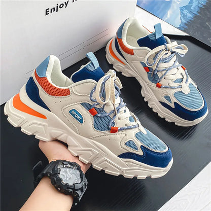 Outdoor Breathable Anti-Slip Mesh Light Shock-absorption Blue Beige Sneaker
