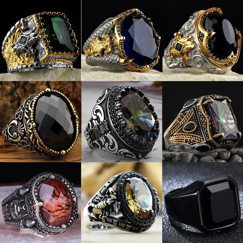 New Copper Material Open Adjustable Ring Black Gemstone Personality High Jewelry Fashion Luxury Business Suitable for Men Gift