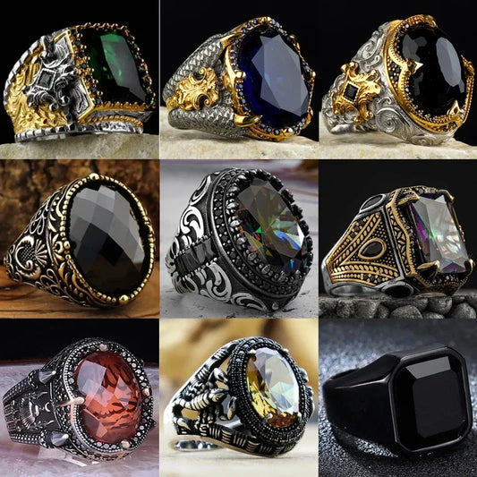 New Copper Material Open Adjustable Ring Black Gemstone Personality High Jewelry Fashion Luxury Business Suitable for Men Gift