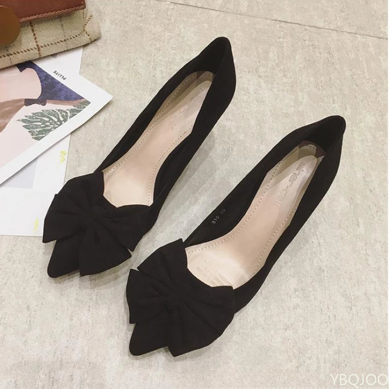 Women's trendy new Shoes Fashion bow tie slim high heels Sexy black Elegant shoes Fairy style comfort ladies pumps Zapatos Mujer