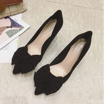 Women's trendy new Shoes Fashion bow tie slim high heels Sexy black Elegant shoes Fairy style comfort ladies pumps Zapatos Mujer