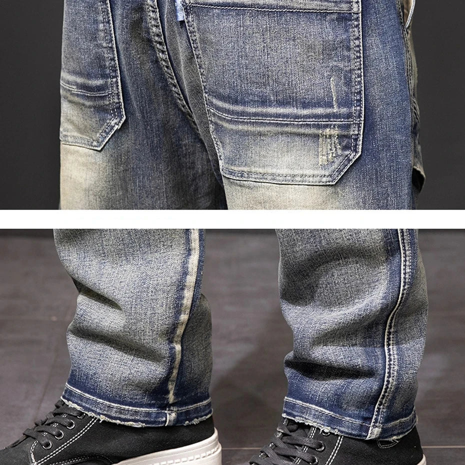 2024 Autumn and Winter New Jeans Fashion Street Jeans Men's Retro Punk Jeans Large Size 42 44