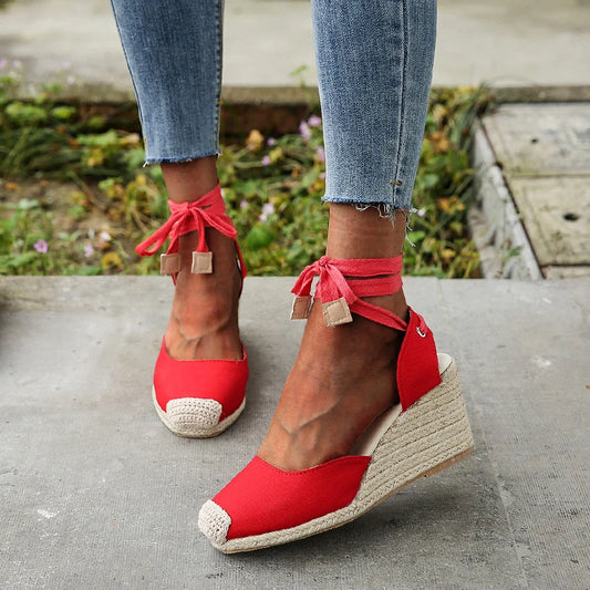 Women's Espadrille Ankle Strap Sandals Comfortable Slippers Ladies Womens Casual Shoes Breathable Flax Hemp Canvas Pumps