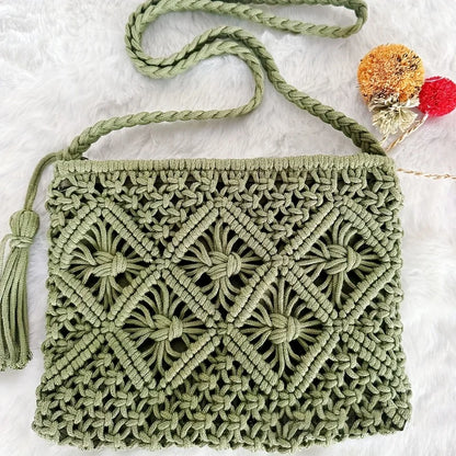 1pc Boho Chic Handwoven Shoulder Bag for Women,Handwoven Cotton with Zipper & Tassel Details,Beach Bag,for Travel,Casual Outings