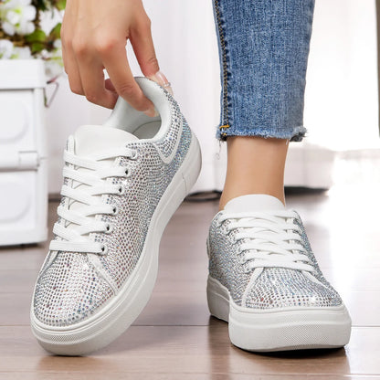 Women's Walking Sneakers Fashionable Diamond Studded Thick Soled Shoes Casual Shoes Non-Slip Skateboard Shoes for Outdoor Sports