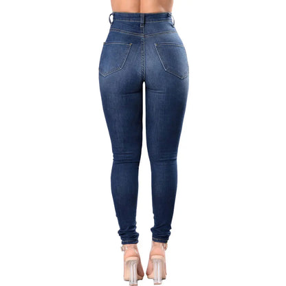 Washed Ripped High-waisted Slim-fit Small-leg Jeans, Four Seasons New Fashionable Casual Skinny Jeans for Women, Pencil Pants