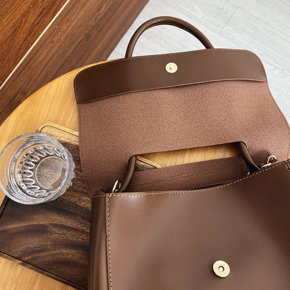 Korean -Style Retro Brown Bag,Briefcase - Like Large Capacity,Single Shoulder Crossbody Handbag, Trendy Commute & Casual Choice