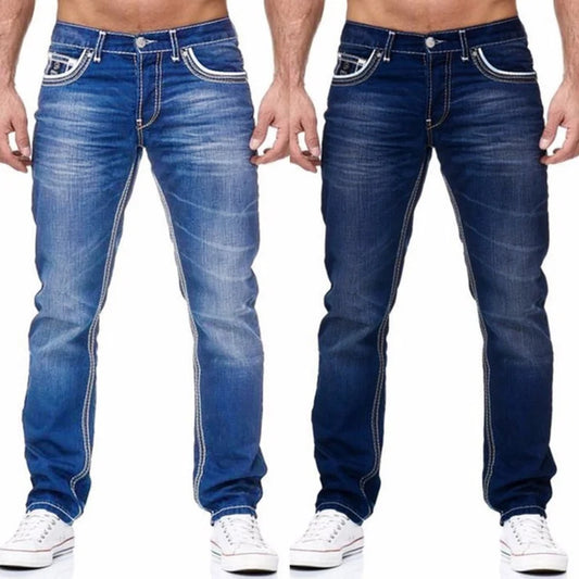 2025 Men Jeans Elastic Straight Pants Spring Autmun Pockets Denim Casual Tousers Solid color High quality Streetwear Jeans Men