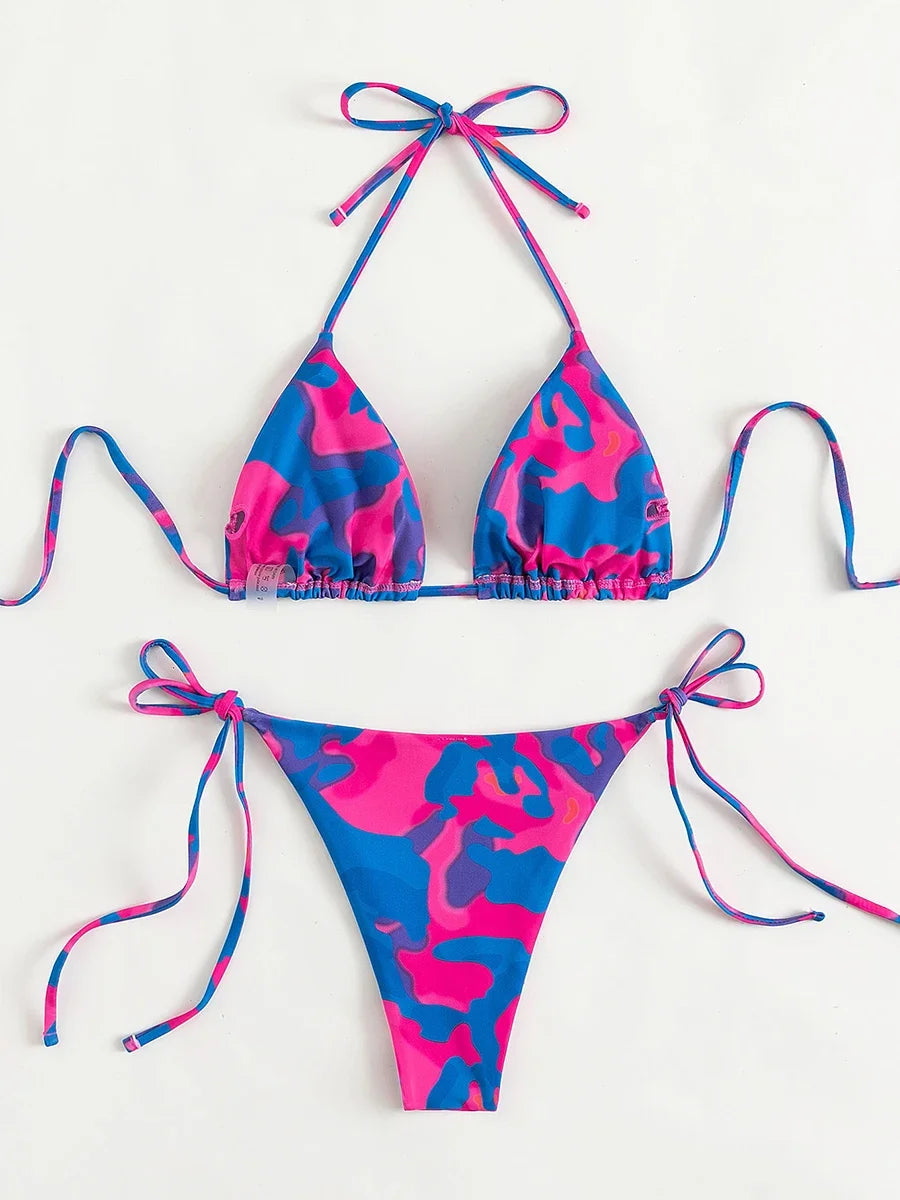 Tie Dye Micro Bikini 2025 Women Swimsuit Female Swimwear Thong Bathing Suits Sexy Bikinis Sets Lace Up Brazilian Halter Biquini