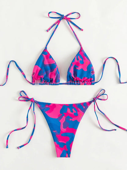 Tie Dye Micro Bikini 2025 Women Swimsuit Female Swimwear Thong Bathing Suits Sexy Bikinis Sets Lace Up Brazilian Halter Biquini