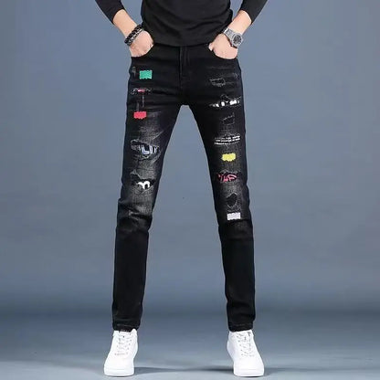 2025 high quality printing slim fit jeans men,Fashion Classic Denim Skinny Jeans Male men's casual High Quality Trousers