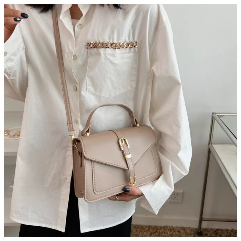 Fashionable Minimalist Crossbody Bag with Top Handle and Flap for Women Solid Color Square Purse with Simple Design Womens Bag