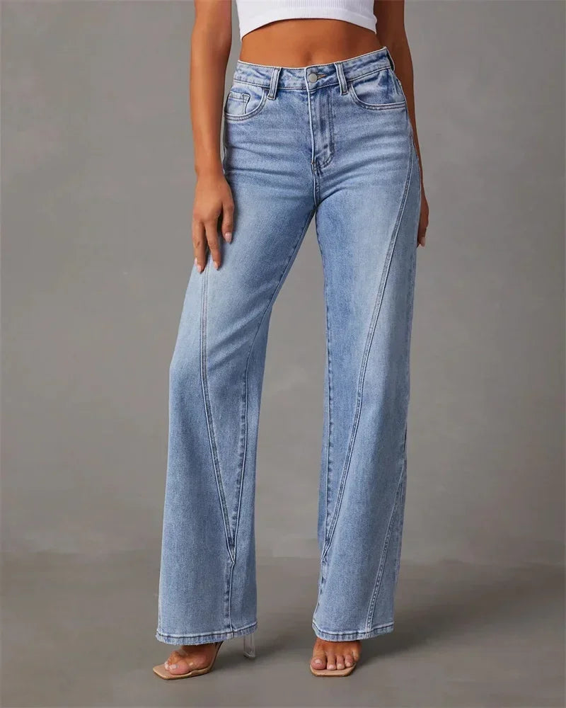 2024 Fashion Patchwork Wide Leg Jeans Women Mid Waist Loose Micro Flared Denim Pants Female Commuter Trousers Casual Streetwear