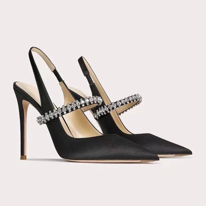 Women's Water Diamond 2025 New Slim Heeled Pointed High-heeled Shoes with A Headband and Sandals for Women's Singles