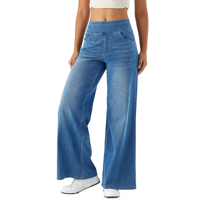Women Baggy Jeans Streetwear High Waist Wide Leg Denim Pants Retro Elastic Waist Blue Loose Female Trousers 2025