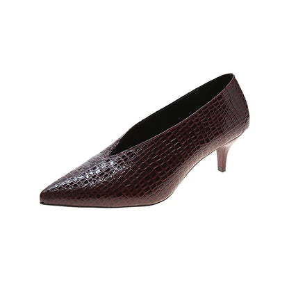 Vintage black Soft Leather Shallow Pointed Toe Thick Heel Women's Flats 2024 New Spring Summer High Heel Versatile High Shoes