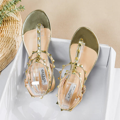 new summer outdoor women's flat sandals British style Ladies Casual Roman Flats Stylish rivet design work and party 41-43