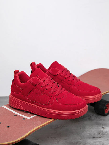 (One Size Smaller) Men's Trendyy Simple Style Red Walking Front Strap Skate Shoes, High Water Platform Comfortable Daily Youth School Shoes Outdoor Couple's Casual Sports Shoes