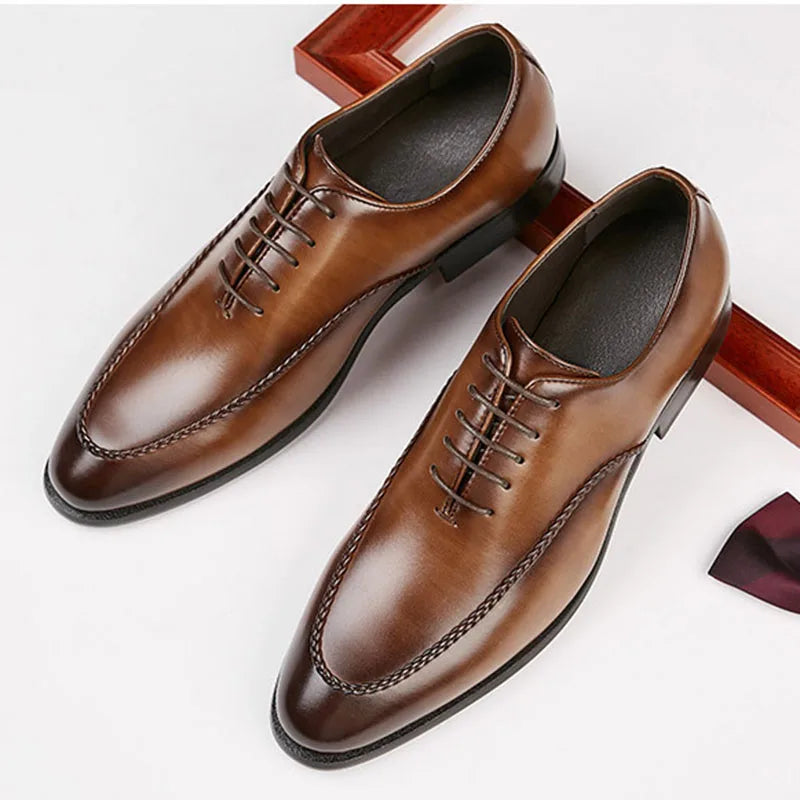 Britain Gentleman Fashion New Men Pointed Black Brown Lace Up Casual Shoes Male Formal Wedding Dress Footwear Zapatos Hombre