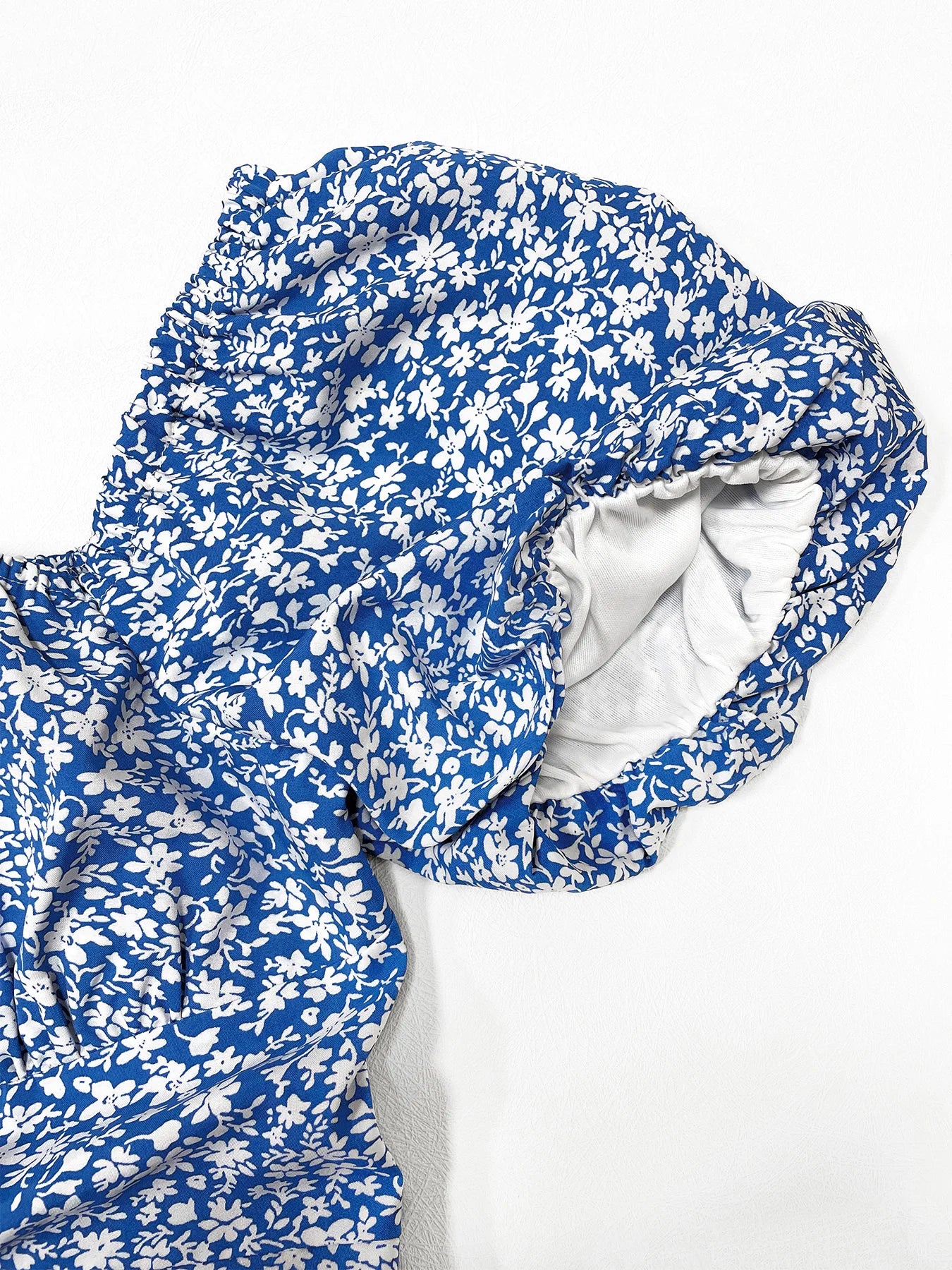 Women's Boho Curvy Holiday Outfits Frenchy Style Ditsy Floral Print Ruched Split Thigh Milkmaid Puff Sleeve Square Neck Dress