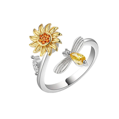 VENTFILLE 925 Sterling Silver Sunflower Diamond Zircon Rotatable Ring For Women Gift Relieve Stress Ring Jewelry Wholesale