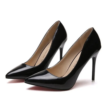 HOT Plus Size 34-44 HOT Women Shoes Pointed Toe Pumps Patent Leather Dress High Heels Boat Shoes Wedding Shoes Zapatos Mujerd76