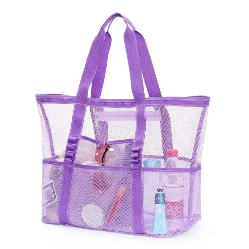 Picnic Beach Bag Women Mesh Transparent Swim Storage High Capacity Shopping Bags Tote