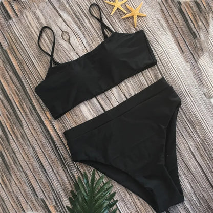 New Bikini High Waist Sling Sexy Bikini Women Swimwear Fashion Swimsuit Padded Bathing Suit Monokin Pure Color Women