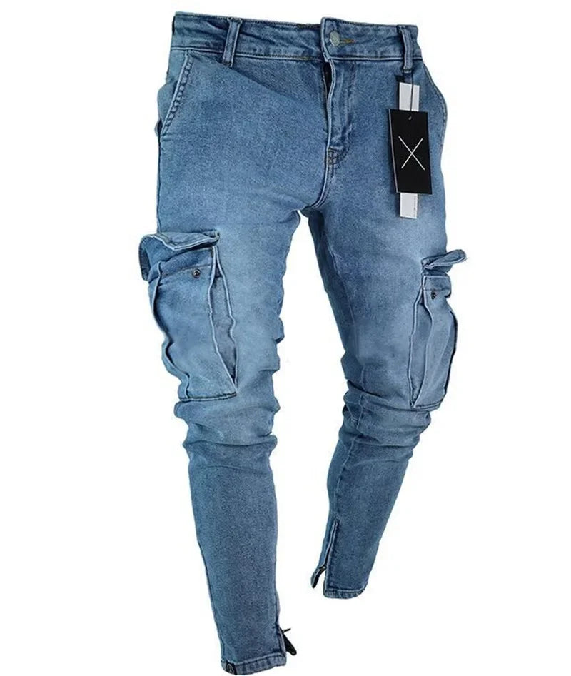 Spring New Hot Sale Stretch Men's Jeans Fashion Trendy Casual Knee Wear-Resistant Comfortable Zipper Feet Skateboard Pants
