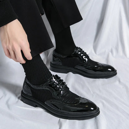 New Summer Oxford Shoes Luxury Brand Men's Wedding Shoes Pointed Toe Men Dress Shoes Breathable Casual Brogue Shoes Big Size 46