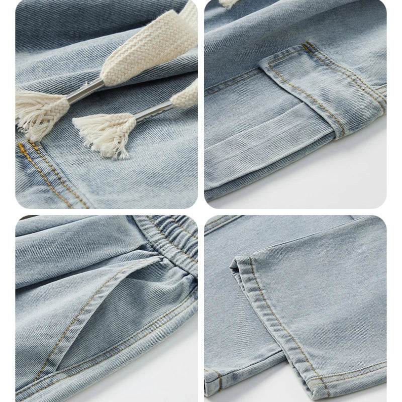 Large Pocket Baggy Jeans Men's 2025 New Spring Classic Straight Denim Trousers Street Y2K Elastic Waist Casual Cargo Pants